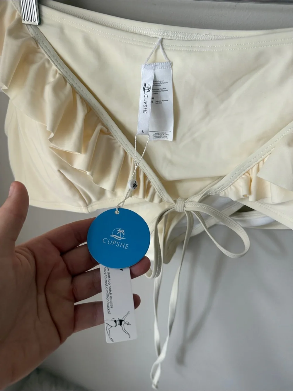 Cupshe Cream Ruffle Wrap Bikini Set NWT Size Large Mid Rise Ivory Swimsuit
